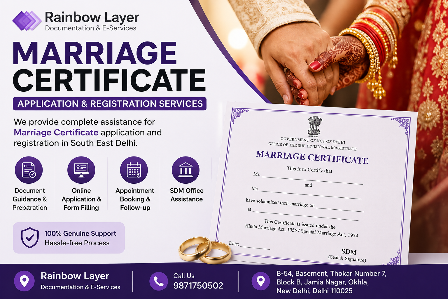 Marriage Certificate Application and Registration in South East Delhi